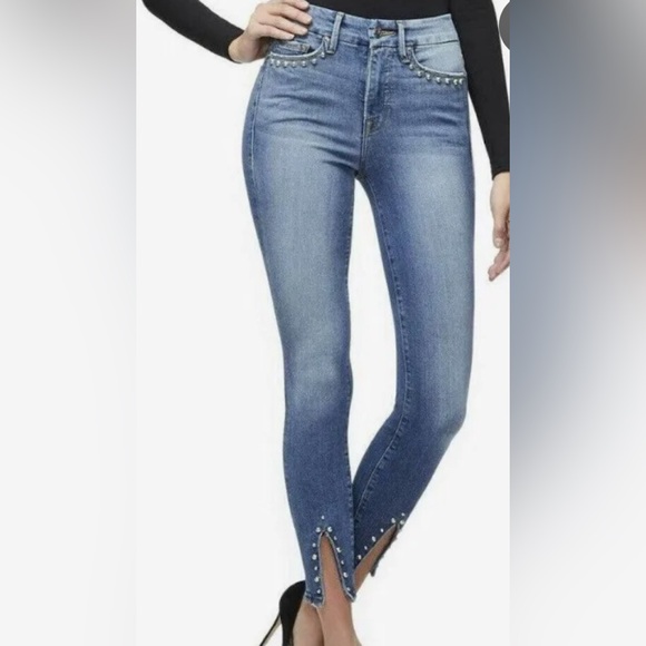 Good American Denim - Good American Blue Skinny Jeans with Embellished Ankle